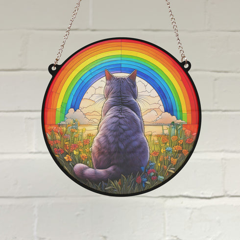 British Shorthair Cat Rainbow Bridge Stained Glass Effect Suncatcher